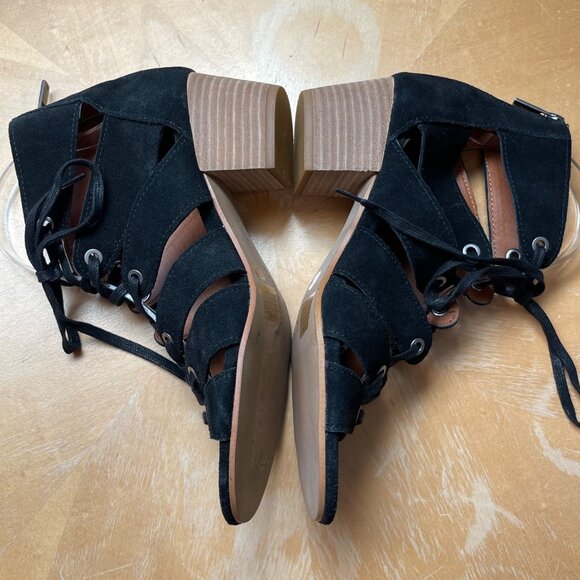 Lucky Brand Genevie Black 8.5M Lace Up Zip Back Cutout Open Toe Chunky Heels - Picture 6 of 9